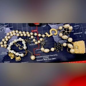 Classic Chanel Pearl Charm Necklace and Bracelet